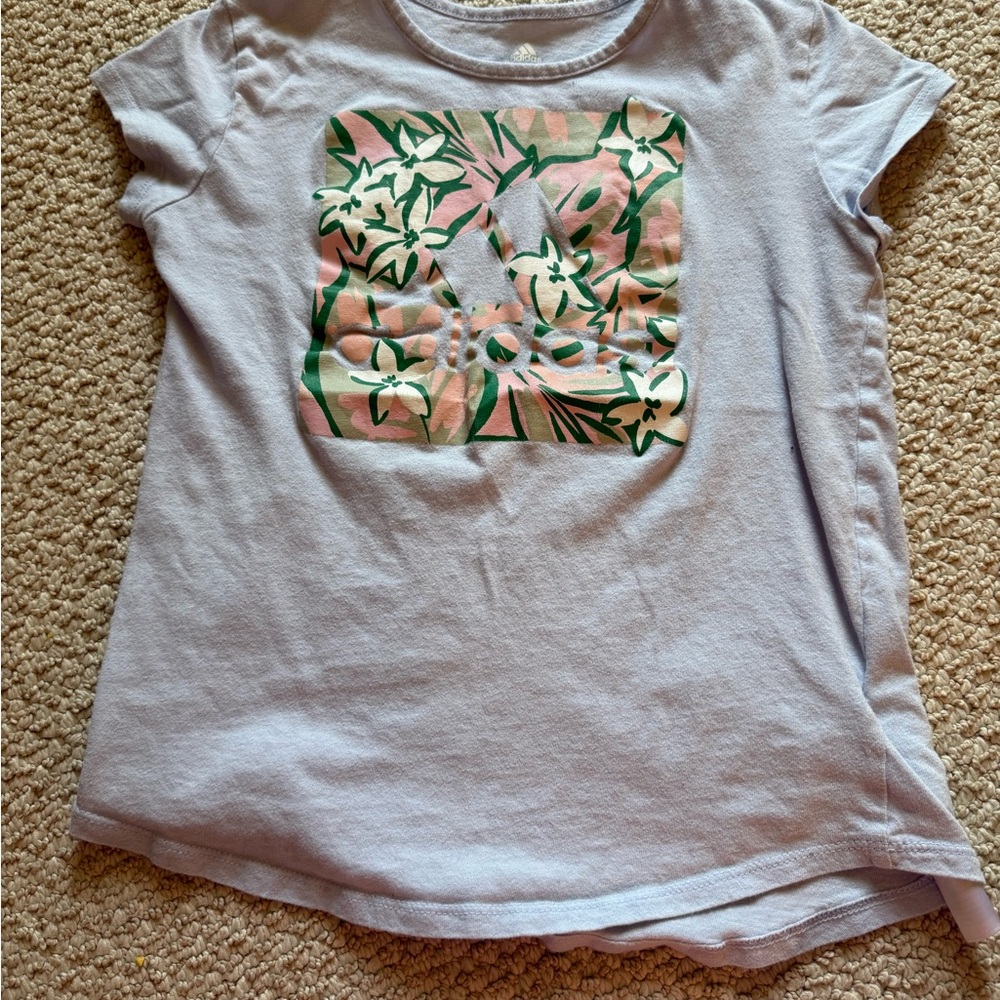 adidas Kids' Tee with Floral Logo - Light Purple